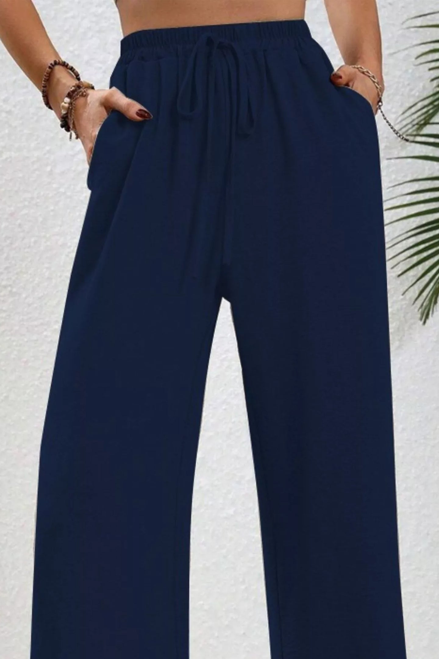 Casual Drawstring Wide Leg Pants
